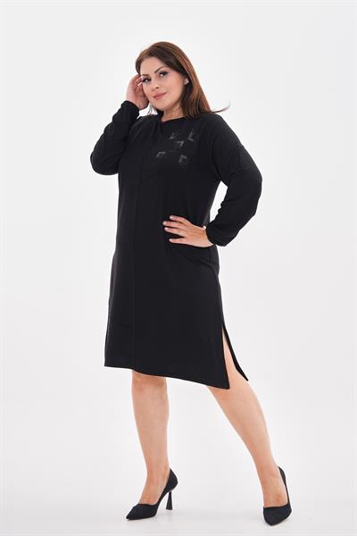 Büyük beden örme tunik siyah taşlı bluz - Charamela