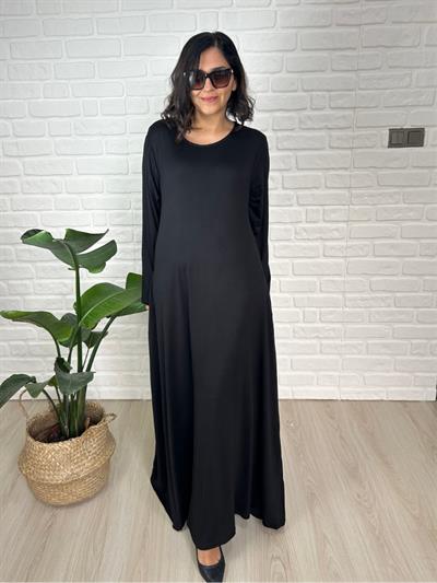 Büyük Beden Uzun Likral  Viskon Penye Elbise-BGE138