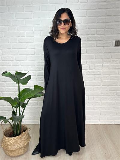 Büyük Beden Uzun Likral  Viskon Penye Elbise-BGE138