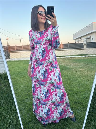 Büyük Beden Uzun Lıkralı Vıskon Penye Elbise-BGE121