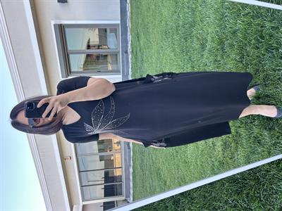 Büyük beden yakası ve cepleri taş detaylı örme elbise -bge91 - Charamela