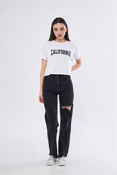 California baskılı crop t-shirt - Charamela