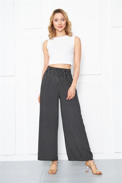 Çizgili beli lastikli palazzo pantolon - Charamela