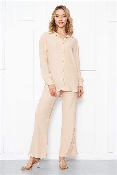 Crinkle örme bej 2li takım set - Charamela