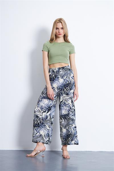 Desenli beli lastikli palazzo pantolon - Charamela