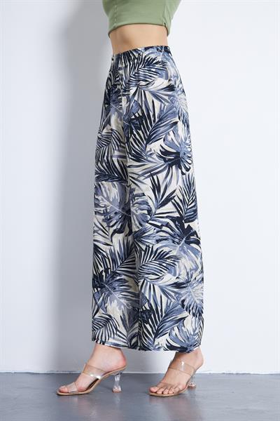 Desenli beli lastikli palazzo pantolon - Charamela