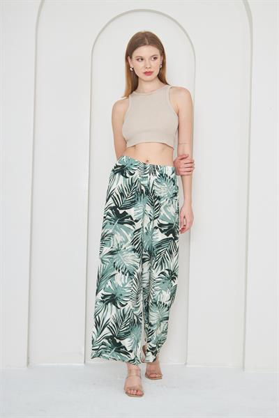 Desenli kadın beli latikli palazzo pantolon - Charamela