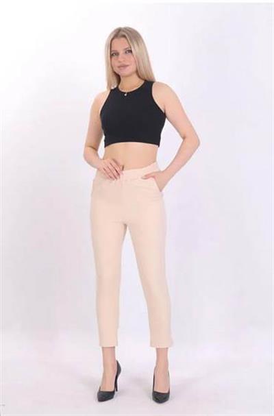 Double Kumaş Beli Lastikli Bej Smart Rahat Havuç  Pantolon - BGP67