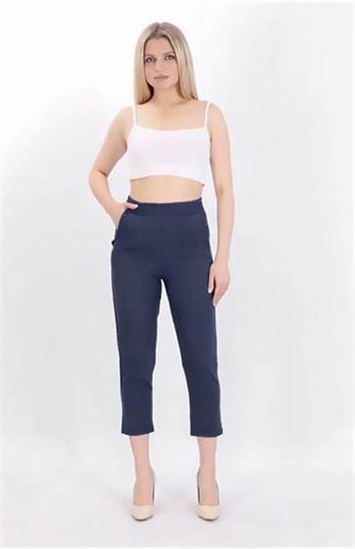 Double Kumaş Beli Lastikli Lacivert Smart Rahat Havuç  Pantolon - BGP68