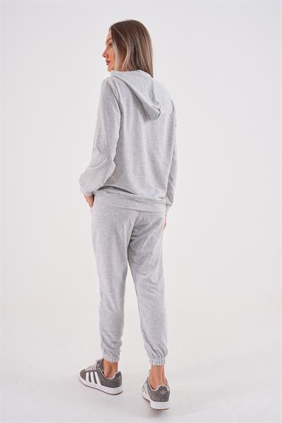 Gri melange iki iplik berlin nakışlı eşofman seti - Charamela