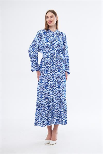 Haki̇m yaka uzun kollu, kemerli elbi̇se - Charamela