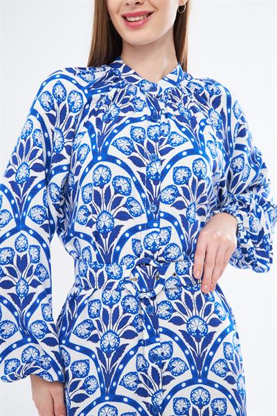 Haki̇m yaka uzun kollu, kemerli elbi̇se - Charamela