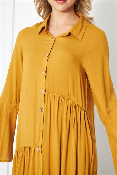 Hardal rengi maxi uzun elbise - Charamela