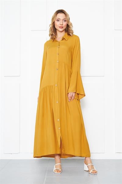 Hardal rengi maxi uzun elbise - Charamela