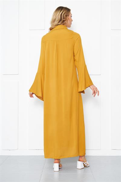 Hardal rengi maxi uzun elbise - Charamela