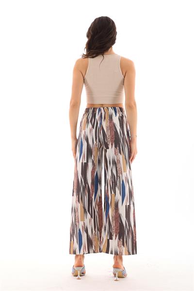 Kadın keten karışımlı belı lastikli palazzo pantolon - Charamela