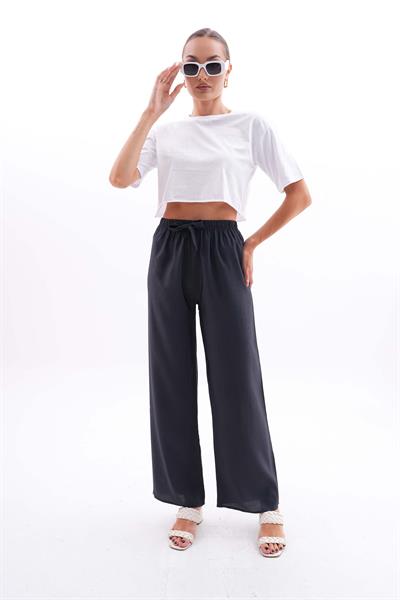 Kadın aerobin kumaş beli lastikli palazzo pantolon - Charamela