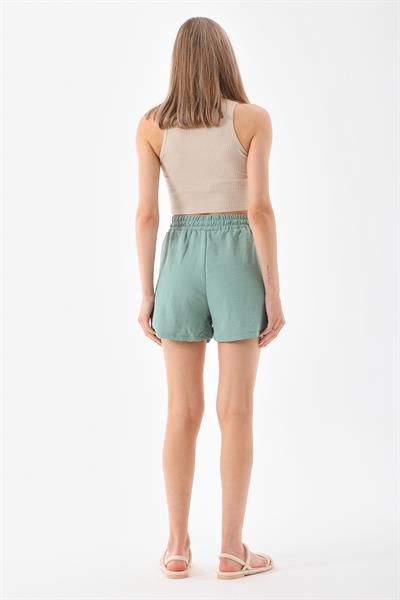 Kadin belden lastikli dokuma şort - Charamela
