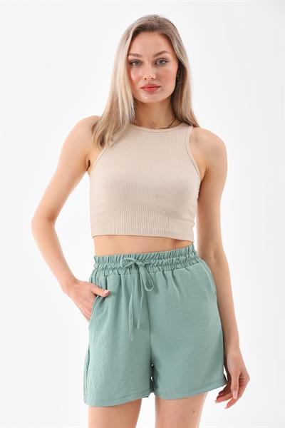 Kadin belden lastikli dokuma şort - Charamela