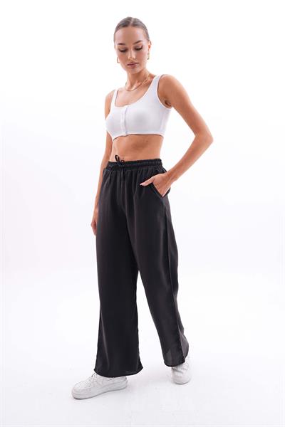 Kadın beli lastikli diagonal kumaş palazzo pantolon - Charamela