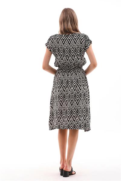 Kadın beli lastikli viskon elbise siyah-beyaz - Charamela