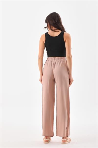 Kadın beli lastikli viskon kumaş rahat kalıp palazzo pantolon - Charamela