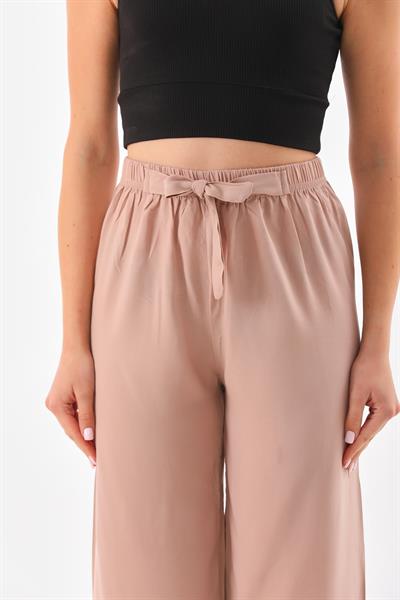 Kadın beli lastikli viskon kumaş rahat kalıp palazzo pantolon - Charamela
