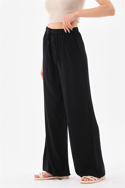 Kadın beli lastikli viskon kumaş rahat kalıp palazzo pantolon - Charamela