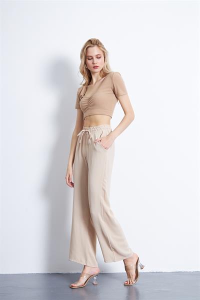 Kadın belli lastikli rahat kalıp pantolon - Charamela