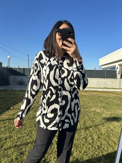 Kadın büyük beden baskılı örme gömlek bluz-bgb85 - Charamela