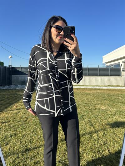 Kadın büyük beden baskılı örme gömlek bluz-bgb84 - Charamela