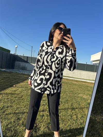 Kadın büyük beden baskılı örme gömlek bluz-bgb85 - Charamela