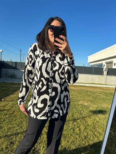 Kadın büyük beden baskılı örme gömlek bluz-bgb85 - Charamela