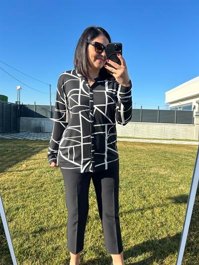 Kadın büyük beden baskılı örme gömlek bluz-bgb84 - Charamela