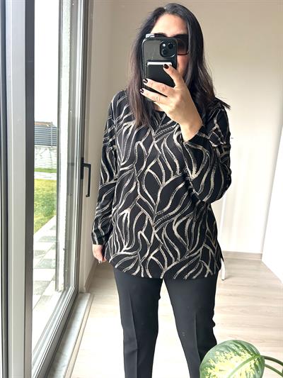 Kadın büyük beden baskılı sim detaylı bluz -bgb64 - Charamela