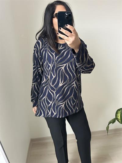 Kadın büyük beden baskılı sim detaylı bluz -bgb63 - Charamela