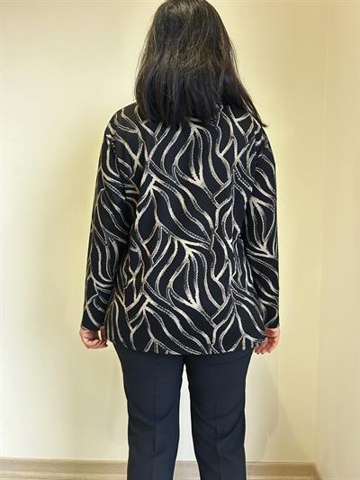 Kadın büyük beden baskılı sim detaylı bluz -bgb64 - Charamela