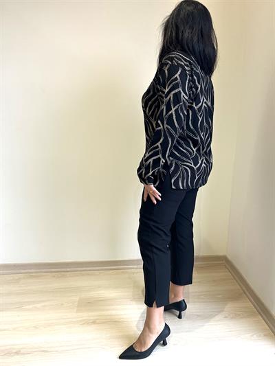 Kadın büyük beden baskılı sim detaylı bluz -bgb64 - Charamela