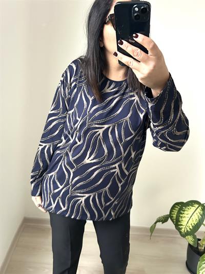 Kadın büyük beden baskılı sim detaylı bluz -bgb63 - Charamela