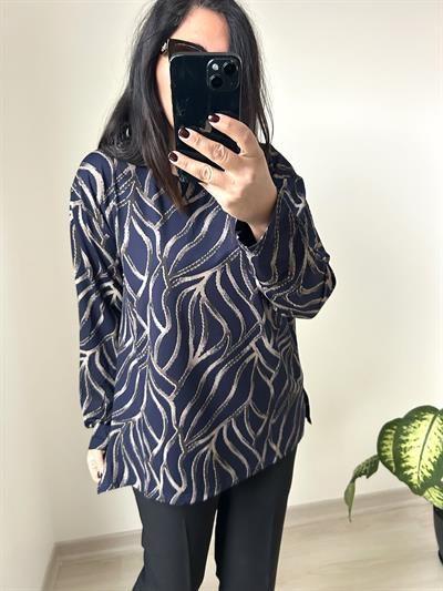 Kadın büyük beden baskılı sim detaylı bluz -bgb63 - Charamela