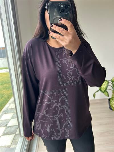 Kadın büyük beden baskılı taş detaylı bluz -bgb65 - Charamela