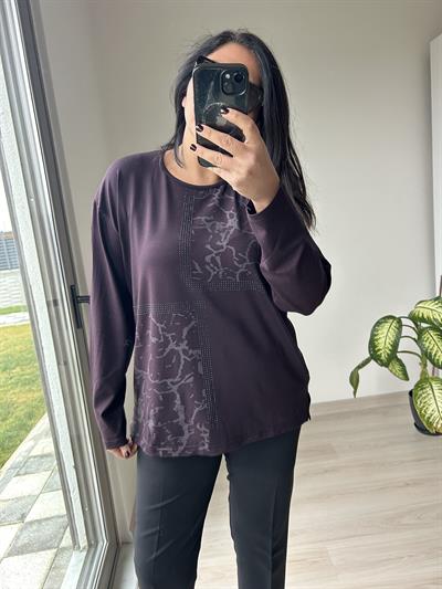 Kadın büyük beden baskılı taş detaylı bluz -bgb65 - Charamela