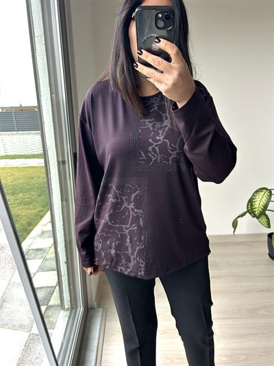 Kadın büyük beden baskılı taş detaylı bluz -bgb65 - Charamela