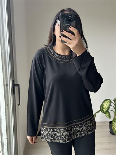 Kadın büyük beden taş detaylı bluz -bgb69 - Charamela