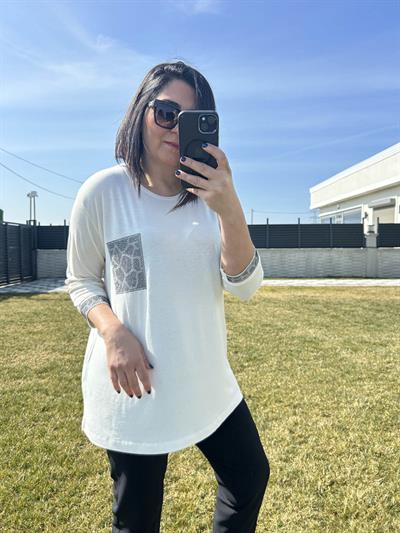 Kadın büyük beden cep taş detaylı ekru bluz-bgb126 - Charamela