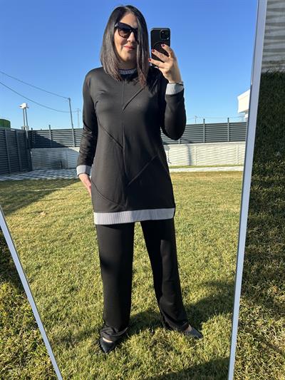 Kadın büyük beden dikiş detaylı i̇kili takım - Charamela