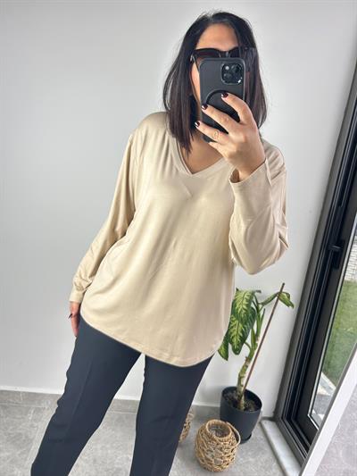 Kadın büyük beden düz v yaka örme bluz-bgb91 - Charamela