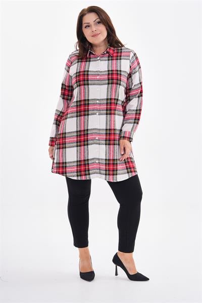 Kadın büyük beden ekose gömlek tunik -bgg51 - Charamela