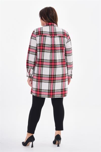 Kadın büyük beden ekose gömlek tunik -bgg51 - Charamela