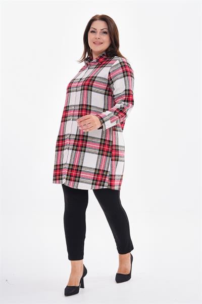 Kadın büyük beden ekose gömlek tunik -bgg51 - Charamela